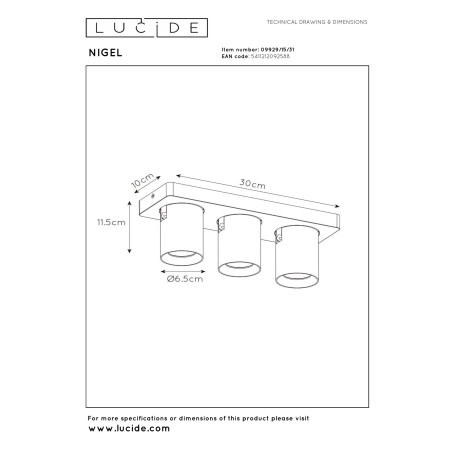 Lucide NIGEL - Spot plafond - LED Dim to warm - GU10 (MR16) - 3x5W 2200K/3000K - Blanc