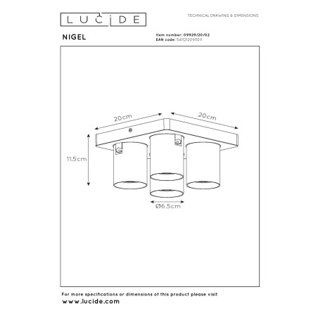Lucide NIGEL - Spot plafond - LED Dim to warm - GU10 (MR16) - 4x5W 2200K/3000K - Or Mat / Laiton