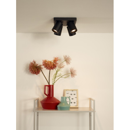 Lucide NIGEL - Spot plafond - LED Dim to warm - GU10 (MR16) - 4x5W 2200K/3000K - Noir