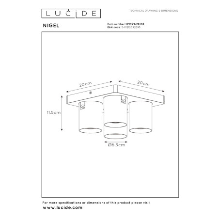 Lucide NIGEL - Spot plafond - LED Dim to warm - GU10 (MR16) - 4x5W 2200K/3000K - Noir