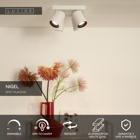 Lucide NIGEL - Spot plafond - LED Dim to warm - GU10 (MR16) - 4x5W 2200K/3000K - Blanc