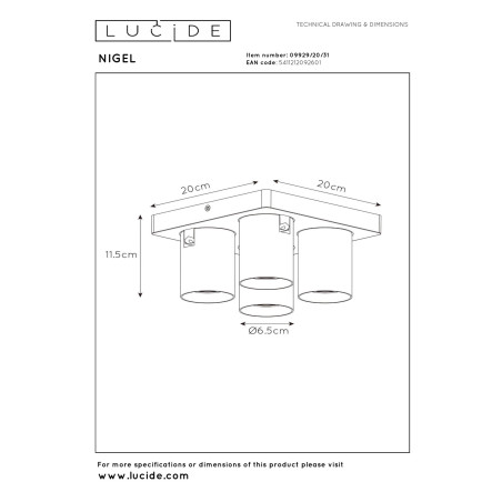 Lucide NIGEL - Spot plafond - LED Dim to warm - GU10 (MR16) - 4x5W 2200K/3000K - Blanc