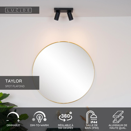 Lucide TAYLOR - Spot plafond Salle de bains - LED Dim to warm - GU10 (MR16) - 2x5W 2200K/3000K - IP44 - Noir