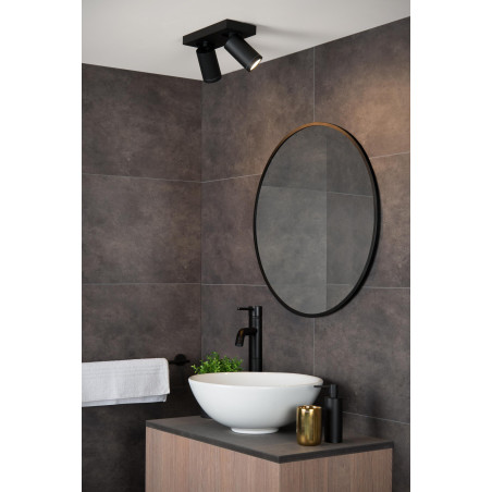 Lucide TAYLOR - Spot plafond Salle de bains - LED Dim to warm - GU10 (MR16) - 2x5W 2200K/3000K - IP44 - Noir