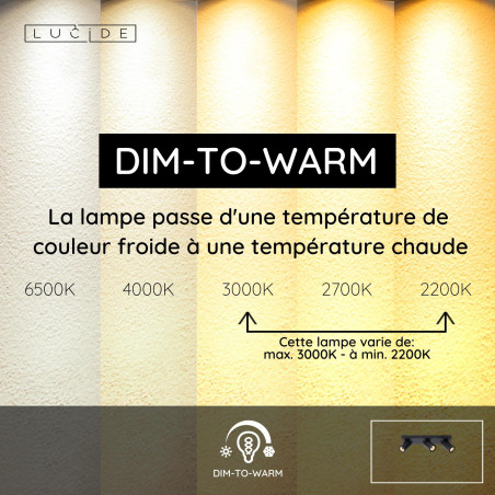 Lucide TAYLOR - Spot plafond Salle de bains - LED Dim to warm - GU10 (MR16) - 3x5W 2200K/3000K - IP44 - Noir