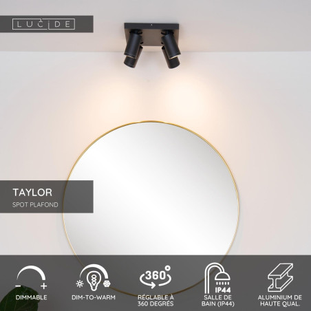 Lucide TAYLOR - Spot plafond Salle de bains - LED Dim to warm - GU10 (MR16) - 4x5W 2200K/3000K - IP44 - Noir