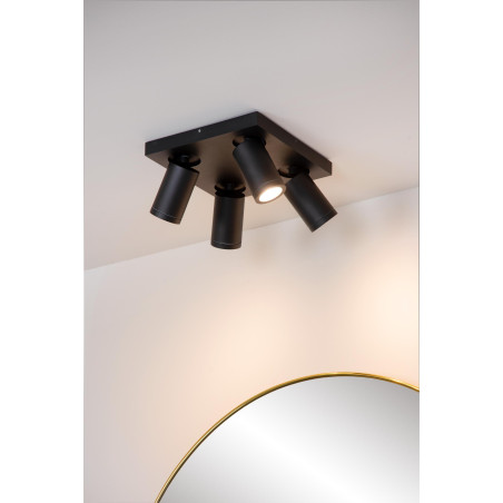 Lucide TAYLOR - Spot plafond Salle de bains - LED Dim to warm - GU10 (MR16) - 4x5W 2200K/3000K - IP44 - Noir