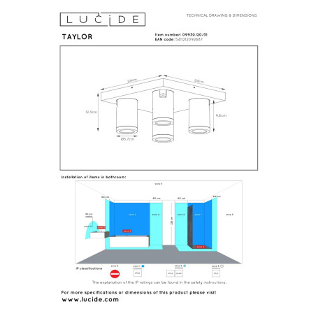 Lucide TAYLOR - Spot plafond Salle de bains - LED Dim to warm - GU10 (MR16) - 4x5W 2200K/3000K - IP44 - Blanc