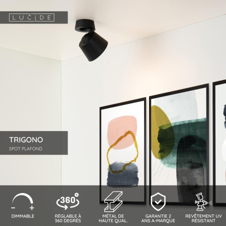 Lucide TRIGONO - Spot plafond - Ø 10,5 cm - 1xGU10 (MR16) - Noir