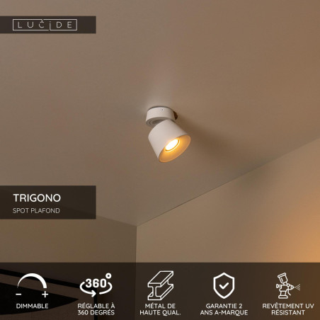 Lucide TRIGONO - Spot plafond - Ø 10,5 cm - 1xGU10 (MR16) - Blanc