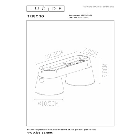 Lucide TRIGONO - Spot plafond - 2xGU10 (MR16) - Blanc