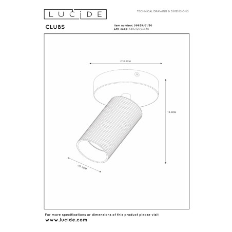Lucide CLUBS - Spot plafond - 1xGU10 (MR16) - Noir