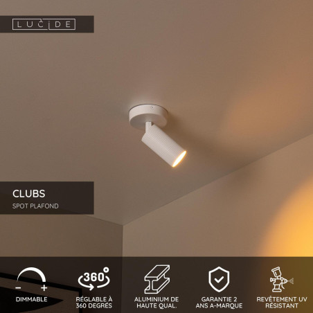 Lucide CLUBS - Spot plafond - 1xGU10 (MR16) - Blanc