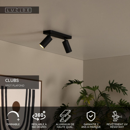Lucide CLUBS - Spot plafond - 2xGU10 (MR16) - Noir