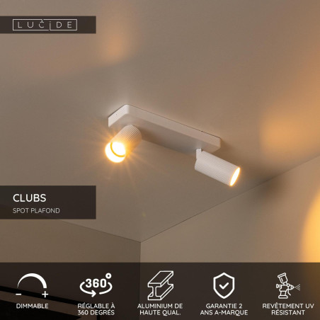 Lucide CLUBS - Spot plafond - 2xGU10 (MR16) - Blanc