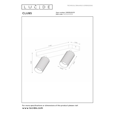 Lucide CLUBS - Spot plafond - 2xGU10 (MR16) - Blanc