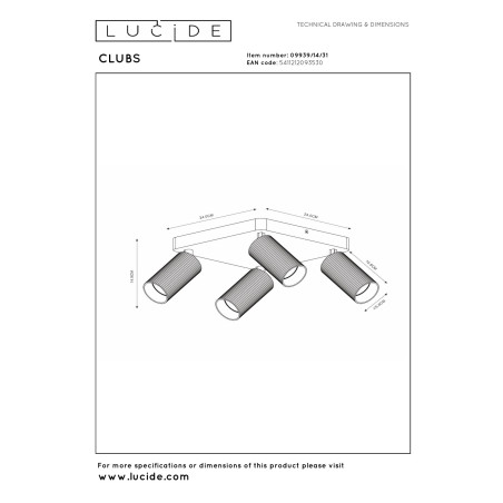 Lucide CLUBS - Spot plafond - 4xGU10 (MR16) - Blanc