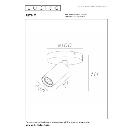 Lucide RITMO - Spot plafond - Ø 10 cm - 1xGU10 (MR11) - Or Mat / Laiton