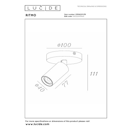 Lucide RITMO - Spot plafond - Ø 10 cm - 1xGU10 (MR11) - Noir