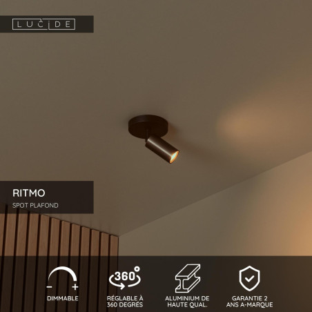 Lucide RITMO - Spot plafond - Ø 10 cm - 1xGU10 (MR11) - Café