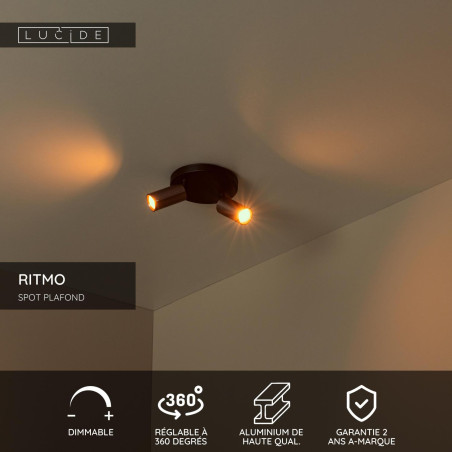 Lucide RITMO - Spot plafond - Ø 15 cm - 2xGU10 (MR11) - Café