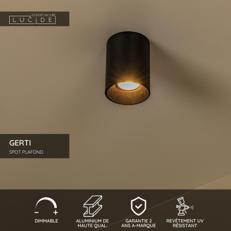 Lucide GERTI - Spot plafond - Ø 8 cm - 1xGU10 (MR16) - Des anneaux interchangeables inclus - Noir - Essential