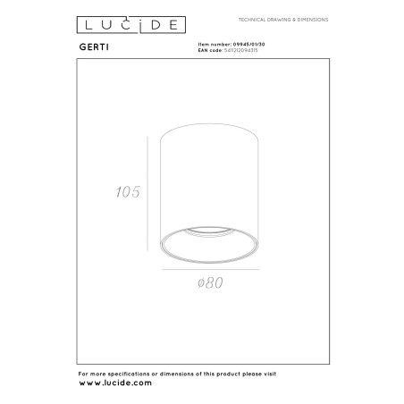 Lucide GERTI - Spot plafond - Ø 8 cm - 1xGU10 (MR16) - Des anneaux interchangeables inclus - Noir - Essential