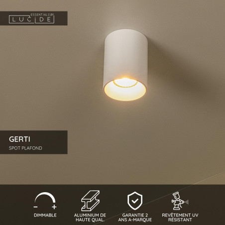 Lucide GERTI - Spot plafond - Ø 8 cm - 1xGU10 (MR16) - Des anneaux interchangeables inclus - Blanc - Essential