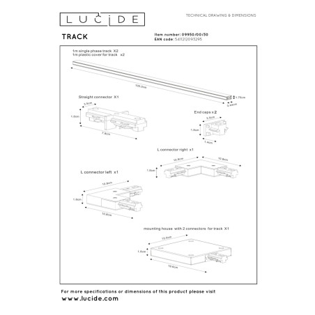 Lucide TRACK Kit de démarrage - Système de rail monophasé / Éclairage sur rail - 2 mètres - Noir