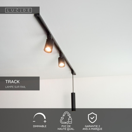 Lucide TRACK Alimentation - Système de rail monophasé / Éclairage sur rail - Simple/Double - Noir (Extension)