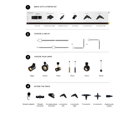 Lucide TRACK Alimentation - Système de rail monophasé / Éclairage sur rail - Simple/Double - Noir (Extension)