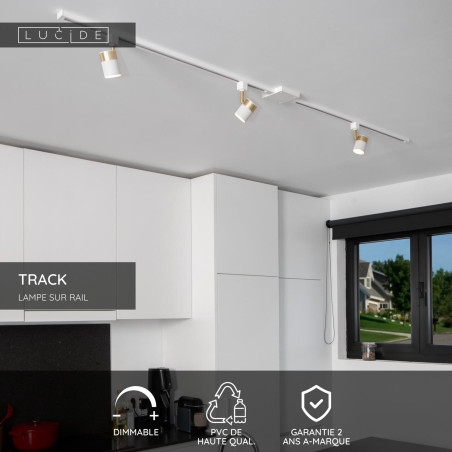 Lucide TRACK Alimentation - Système de rail monophasé / Éclairage sur rail - Simple/Double - Blanc(Extension)