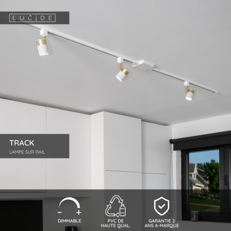 Lucide TRACK Alimentation - Système de rail monophasé / Éclairage sur rail - Simple - Blanc (Extension)