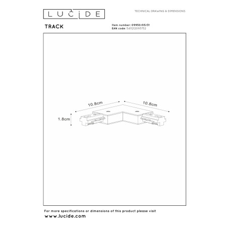 Lucide TRACK connecteur en L - Système de rail monophasé / Éclairage sur rail - Gauche - Blanc(Extension)