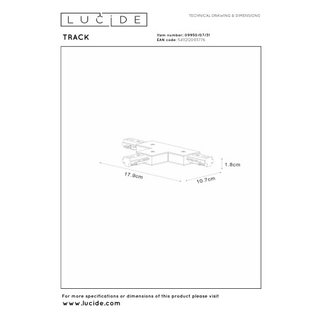 Lucide TRACK connecteur en T  B- Système de rail monophasé / Éclairage sur rail - Blanc (Extension)