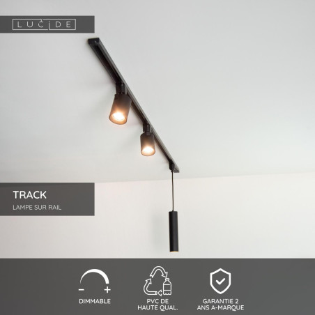 Lucide TRACK Cache/couvercle - Système de rail monophasé / Éclairage sur rail - 2 mètres - Noir (Extension)