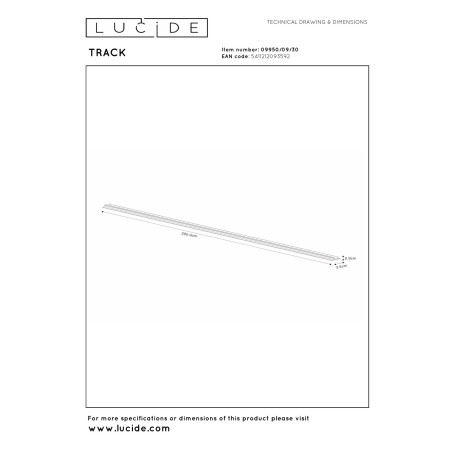 Lucide TRACK Cache/couvercle - Système de rail monophasé / Éclairage sur rail - 2 mètres - Noir (Extension)