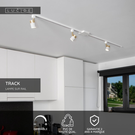 Lucide TRACK Alimentation - Système de rail monophasé / Éclairage sur rail - Double - Blanc (Extension)