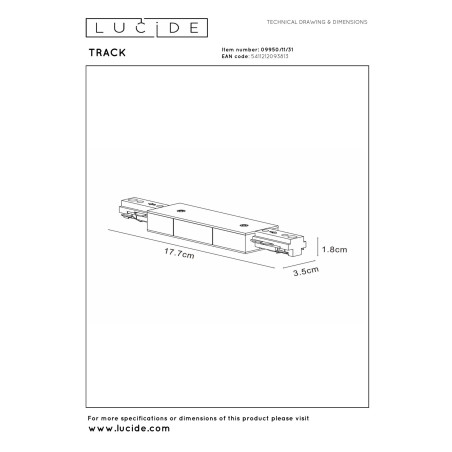 Lucide TRACK Alimentation - Système de rail monophasé / Éclairage sur rail - Double - Blanc (Extension)