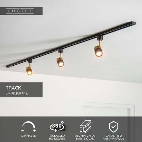 Lucide TRACK FLORIS Spot sur rail - Système de rail monophasé / Éclairage sur rail - 1xGU10 - Noir (Extension)