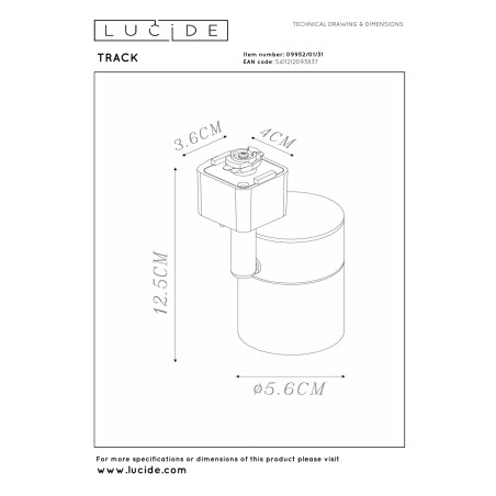 Lucide TRACK FLORIS Spot sur rail - Système de rail monophasé / Éclairage sur rail - 1xGU10 - Blanc(Extension)