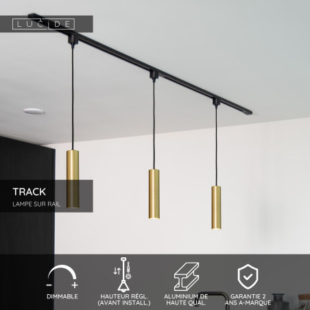 Lucide TRACK FLORIS Suspension - Système de rail monophasé / Éclairage sur rail - 1xGU10 - Or mat / Laiton (Extension)
