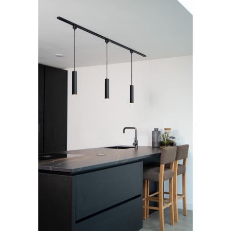 Lucide TRACK FLORIS Suspension - Système de rail monophasé / Éclairage sur rail - 1xGU10 - Noir (Extension)