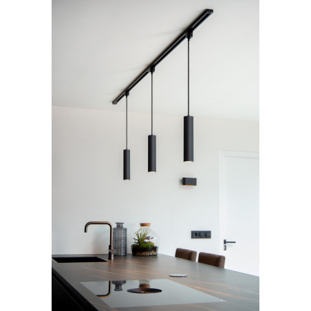 Lucide TRACK FLORIS Suspension - Système de rail monophasé / Éclairage sur rail - 1xGU10 - Noir (Extension)