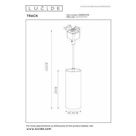 Lucide TRACK FLORIS Suspension - Système de rail monophasé / Éclairage sur rail - 1xGU10 - Noir (Extension)