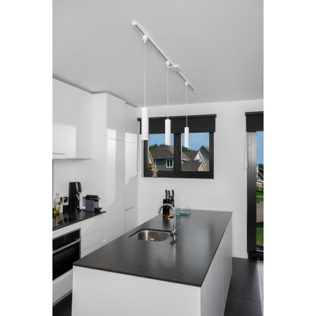 Lucide TRACK FLORIS Suspension - Système de rail monophasé / Éclairage sur rail - 1xGU10 - - L 5,6 x P 5,6 x H 155 cm - Blanc