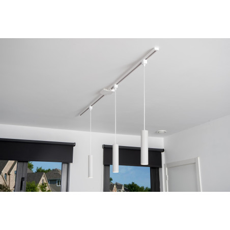 Lucide TRACK FLORIS Suspension - Système de rail monophasé / Éclairage sur rail - 1xGU10 - - L 5,6 x P 5,6 x H 155 cm - Blanc