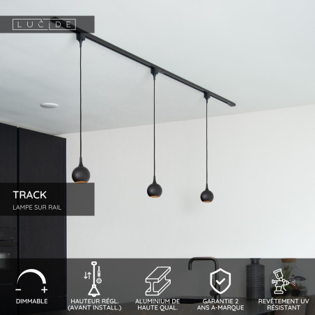Lucide TRACK FAVORI Suspension - Système de rail monophasé / Éclairage sur rail - 1xGU10 - Noir (Extension)