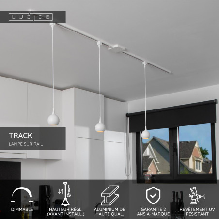 Lucide TRACK FAVORI Suspension - Système de rail monophasé / Éclairage sur rail - 1xGU10 - Blanc (Extension)