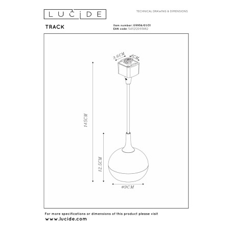 Lucide TRACK FAVORI Suspension - Système de rail monophasé / Éclairage sur rail - 1xGU10 - Blanc (Extension)